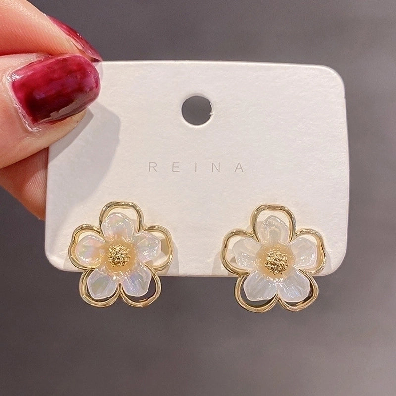 3 Pieces Sweet Heart Shape Rose Flower Inlay Imitation Pearl Alloy Rhinestones Earrings