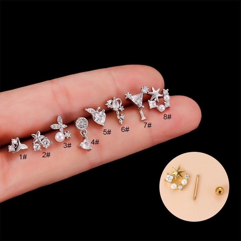 1 Piece Ear Cartilage Rings & Studs Fashion Flower 316L Stainless Steel  Copper Plating Inlay Pearl Zircon