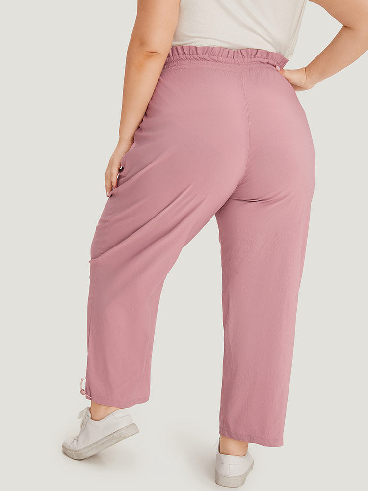 Plain Paperbag Waist Drawstring Hem Slant Pocket Pants