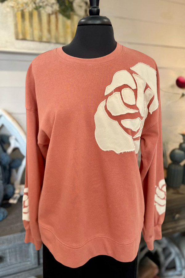 Applique Floral Crewneck Sweatshirt