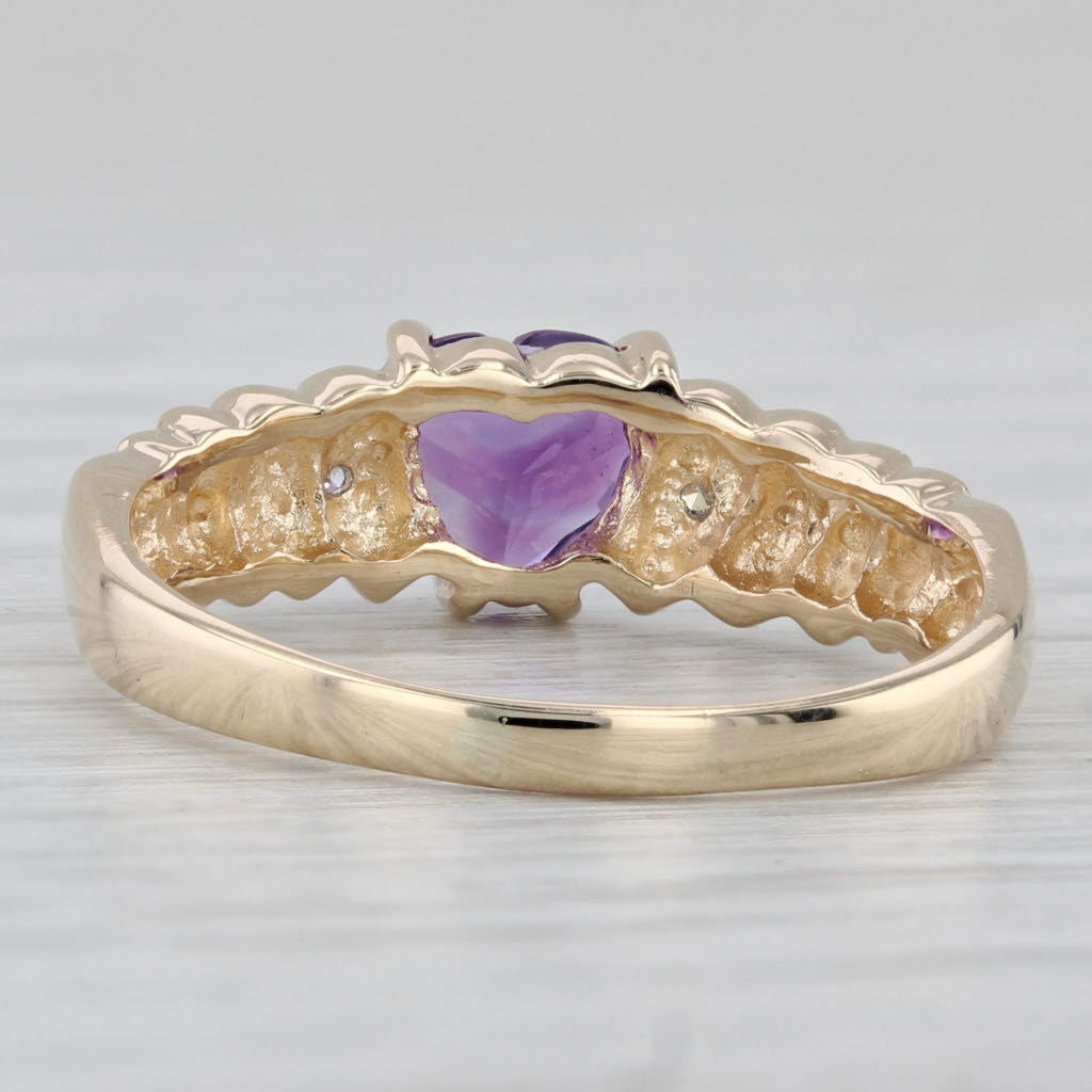 0.57ct Amethyst Heart Diamond Ring 10k Yellow Gold Size 7.5