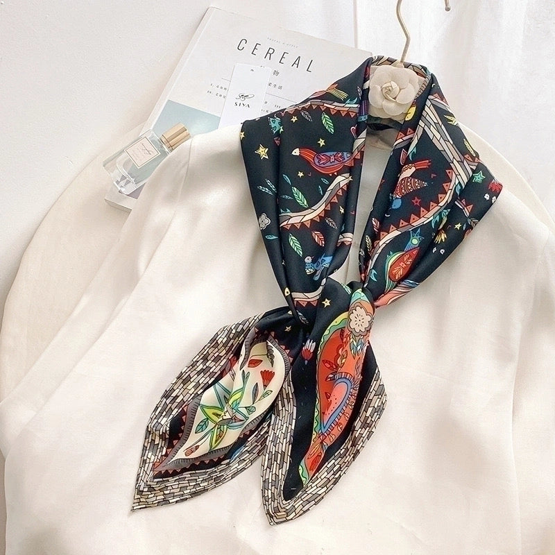 Women's Casual Vacation Minimalist Coconut Tree Satin Printing And Dyeing Flowers Silk Scarf