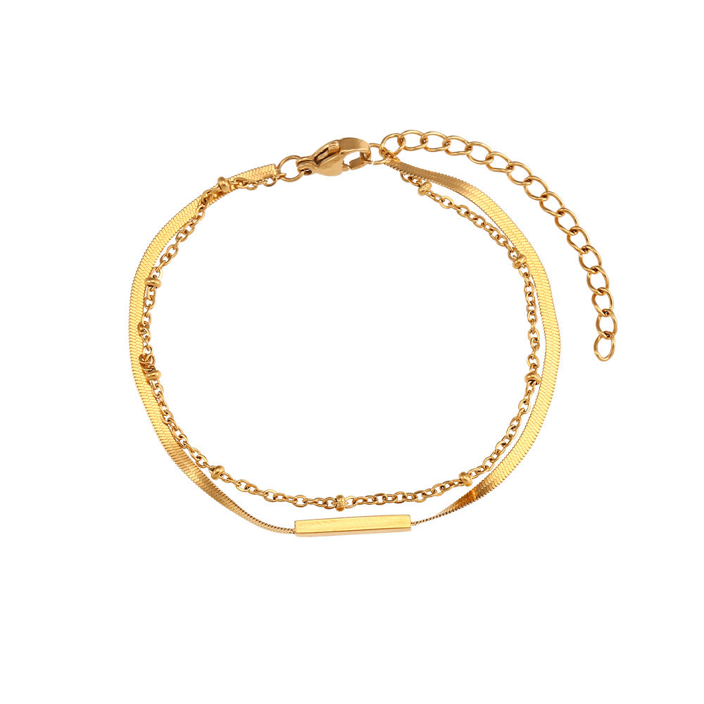 Women Fashion Stripe Geometric Stainless Steel 18K Gold Plated Bracelets
