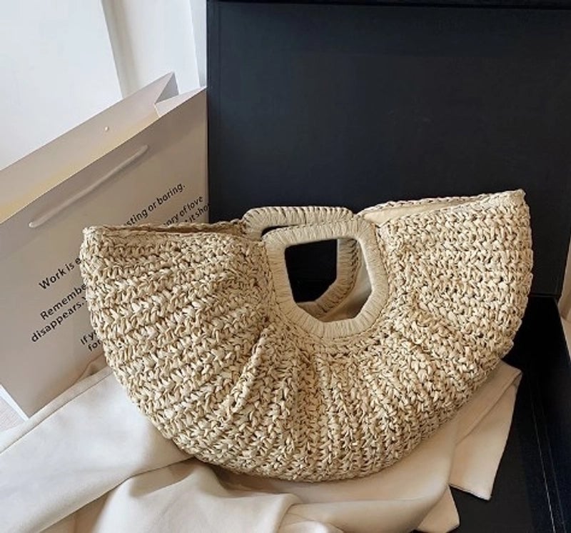 Women's Medium Straw Solid Color Streetwear Semicircle Open Straw Bag