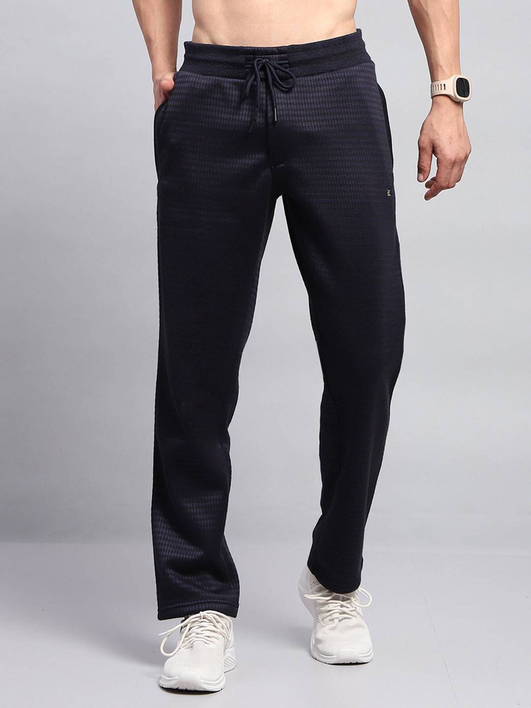 Men Navy Blue Solid Regular Fit Lower