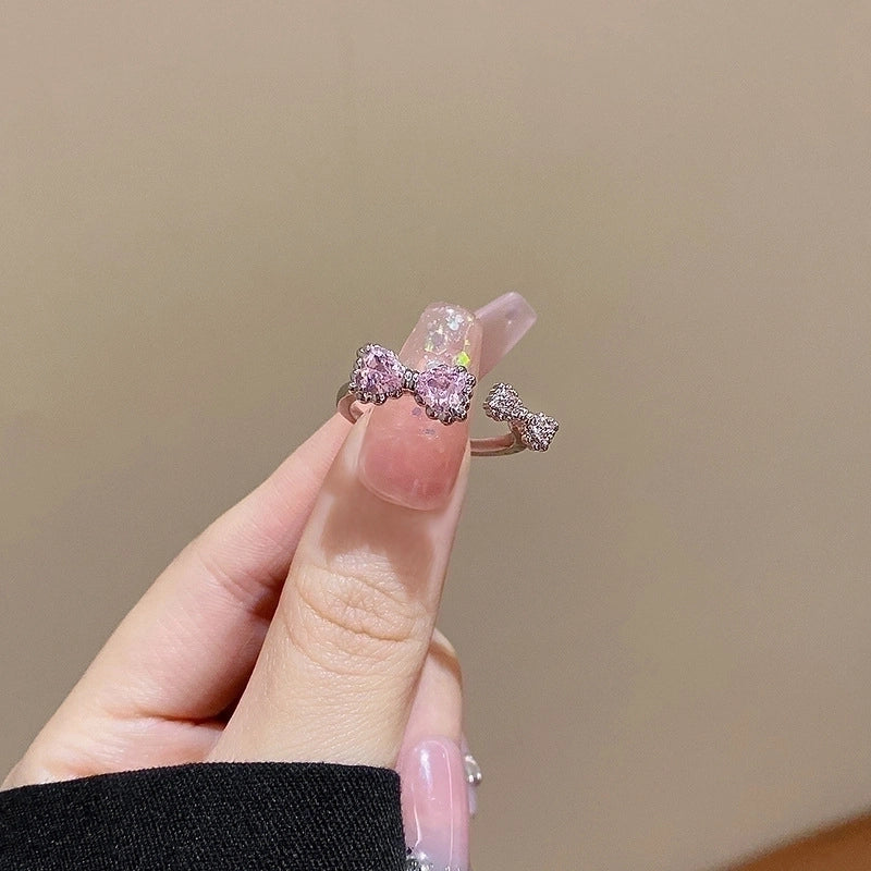 Fashion Leaf Flower Bow Knot Copper Plating Inlay Pearl Zircon Open Ring 1 Piece