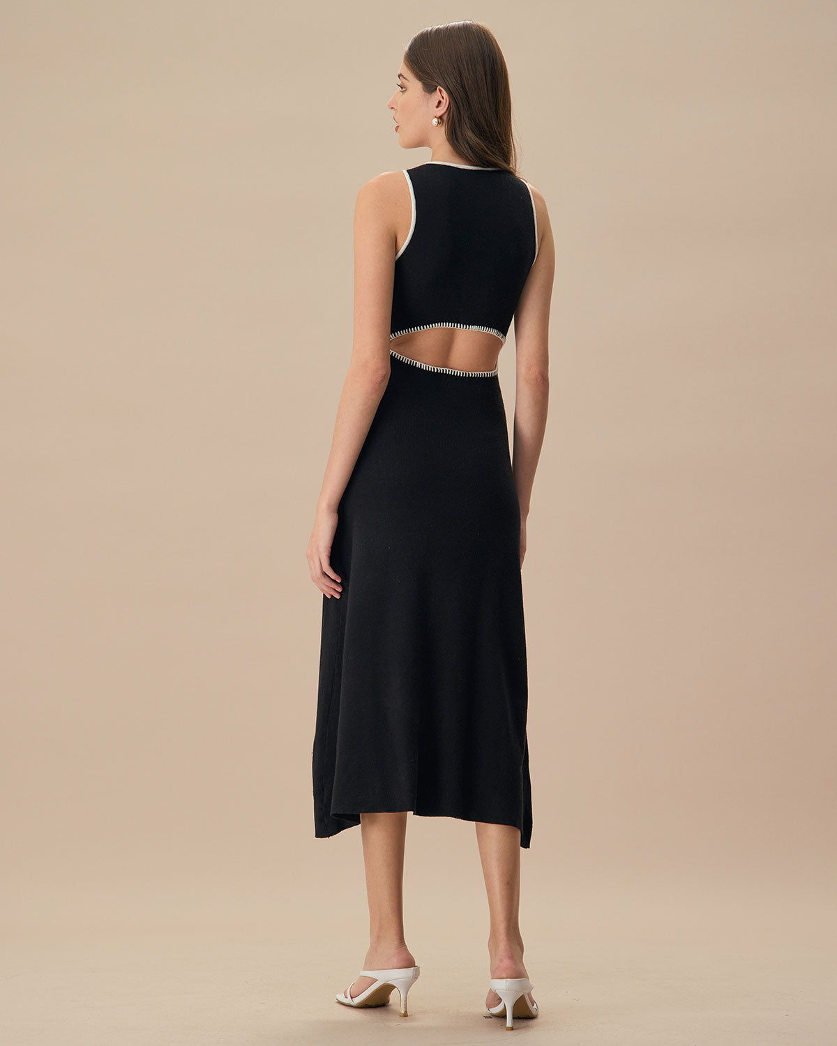 The Black Cut-Out Contrast Knit Midi Dress