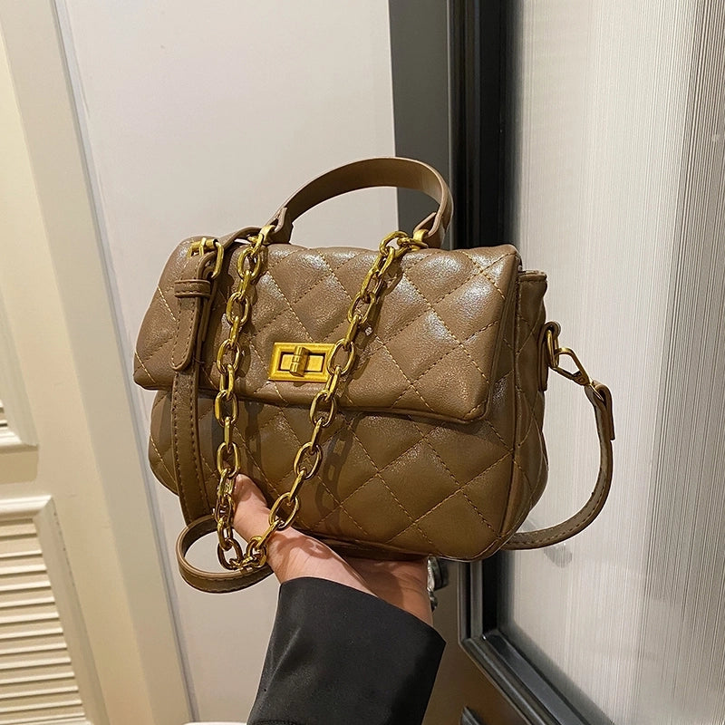 Women's Pu Leather Solid Color Lingge Leopard Vintage Style Vacation Square Flip Cover Shoulder Bag Handbag Crossbody Bag