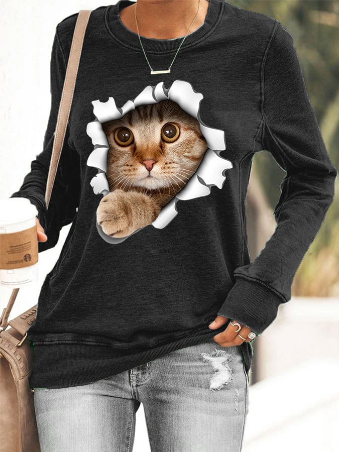 Women's Cute Cat Print Cat Lovers Casual Sweatshirt