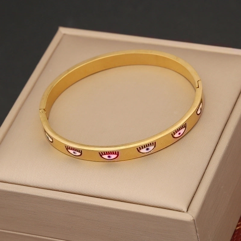 Casual Tree Leaves Eye Stainless Steel 18K Gold Plated Zircon Bangle In Bulk