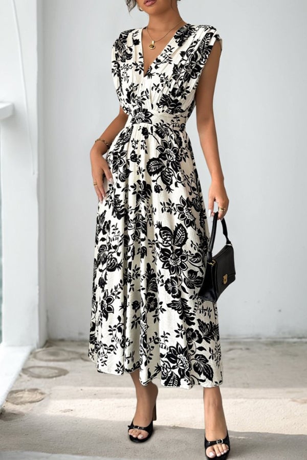 Fashion Print V Neck Maxi Dress