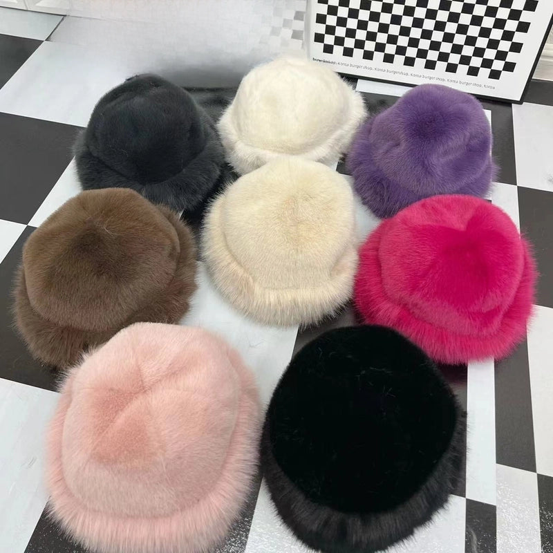 New Hat Winter New Thickened Warm Faux Fur Fashion Simple Fisherman Hat Faux Mink Women's Mongolian Hat