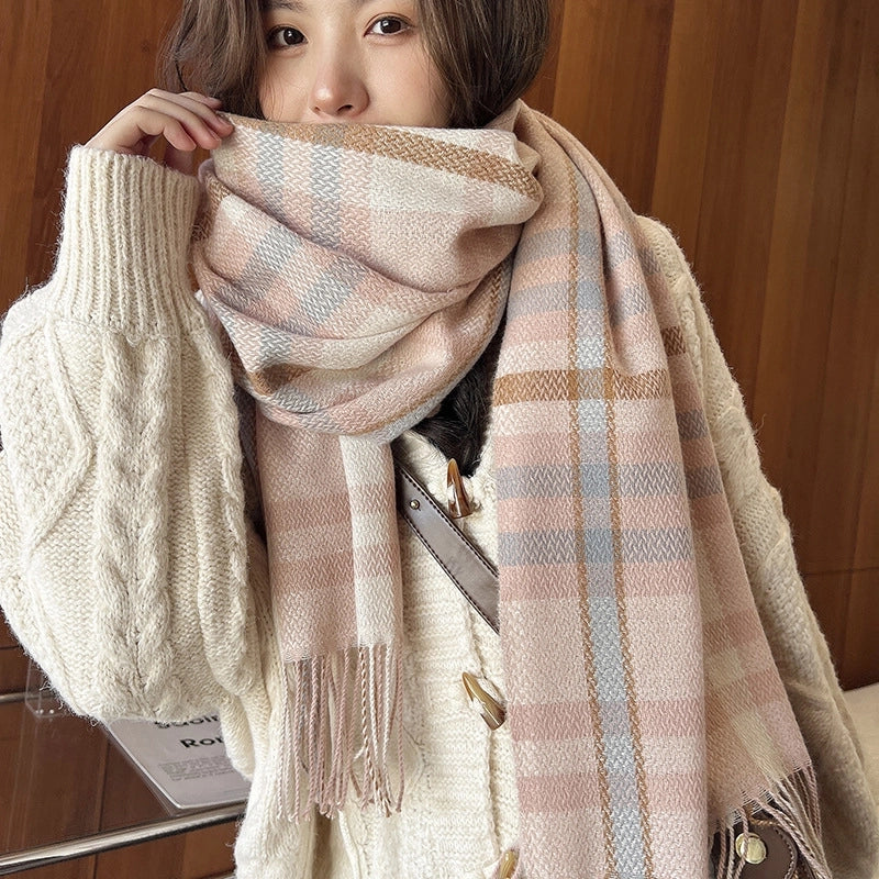 Unisex Lady Lattice Imitation Cashmere Scarf