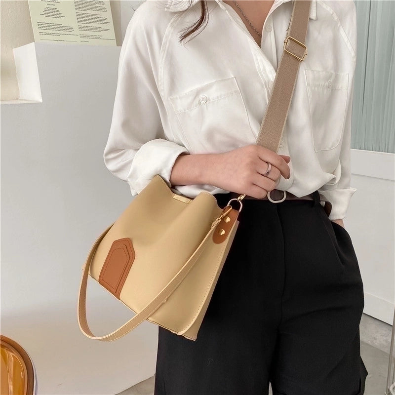 Women's Small Pu Leather Solid Color Preppy Style Bucket Magnetic Buckle Bucket Bag