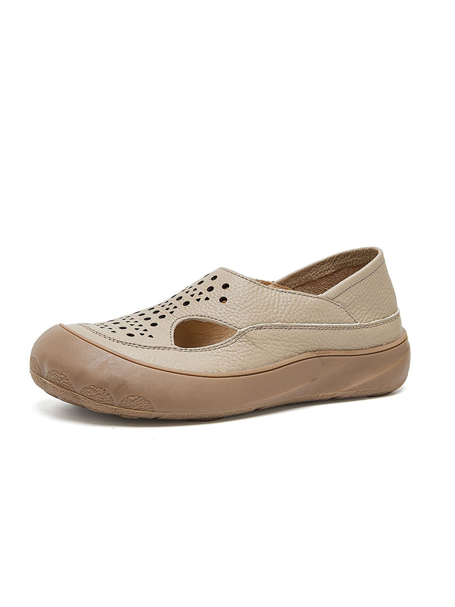 Women Summer Casual Pure Color Hollow Out Flat Shoes