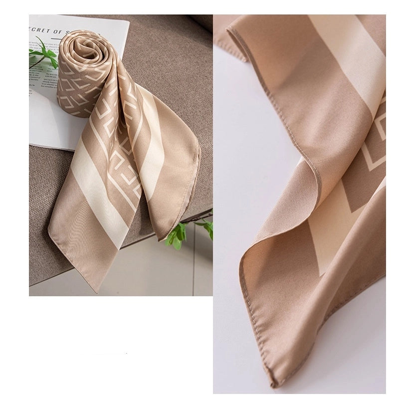 Women's Elegant Stripe Flower Satin Silk Scarf