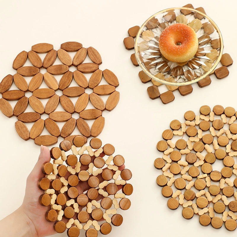 Household Bamboo Anti-scald Heat Insulation Mat Sand Pot Mat Dining Table Mat Bowl Mat Plate Mat Square Round Bowl Mat