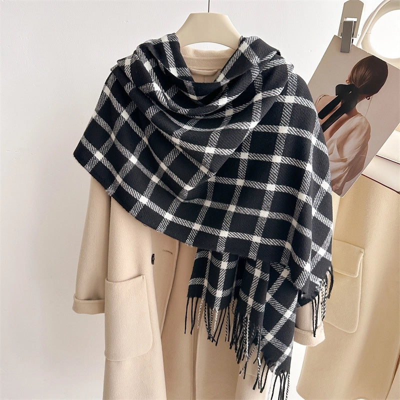 Unisex Elegant Minimalist Lattice Polyester Tassel Scarf