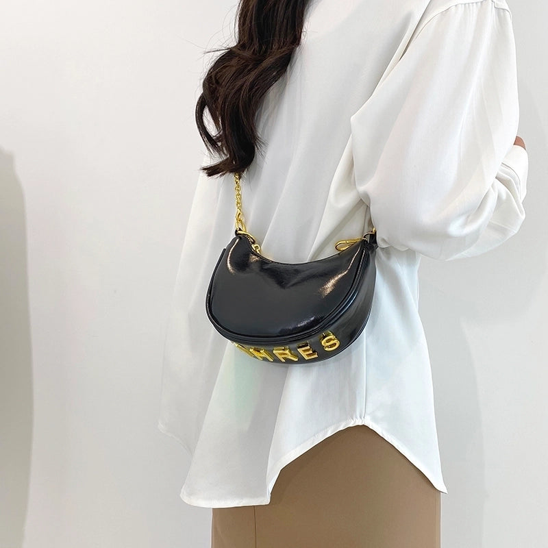 Women's Pu Leather Solid Color Streetwear Dumpling Shape Zipper Shoulder Bag Handbag Crossbody Bag