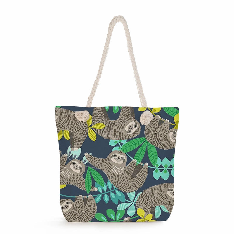 Women's Cotton And Linen Sloth Cute Square Zipper Tote Bag