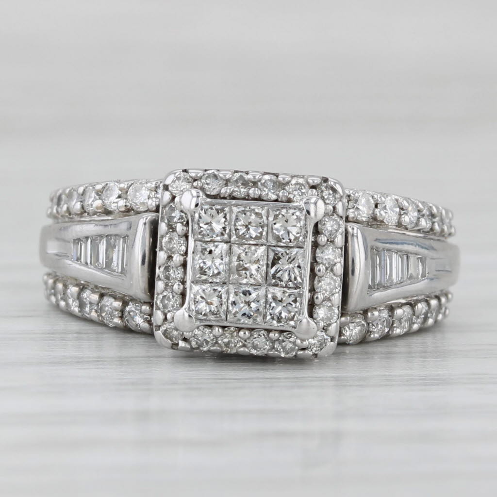 0.72ctw Diamond Halo Engagement Ring Soldered Bridal Set 10k White Gold Size 4.5