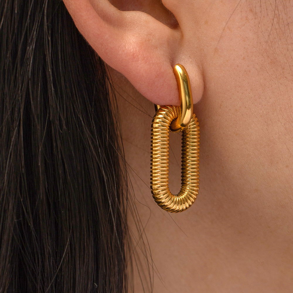 Quadrilateral Geometric Stainless Steel 18K Gold Plated Earrings