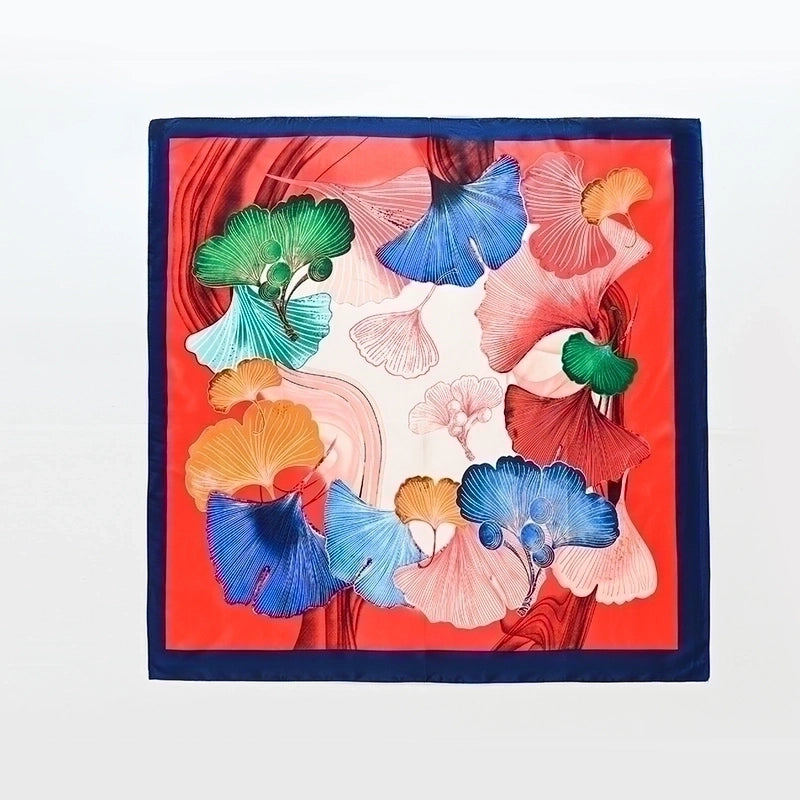 Women's Casual Ginkgo Leaf Satin Printing And Dyeing Printing Silk Scarf