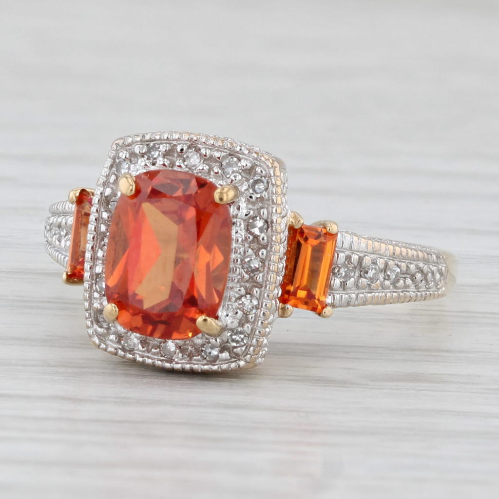 2.36ctw Lab Created Orange Sapphire Diamond Halo Ring 10k Yellow White Gold Sz 7
