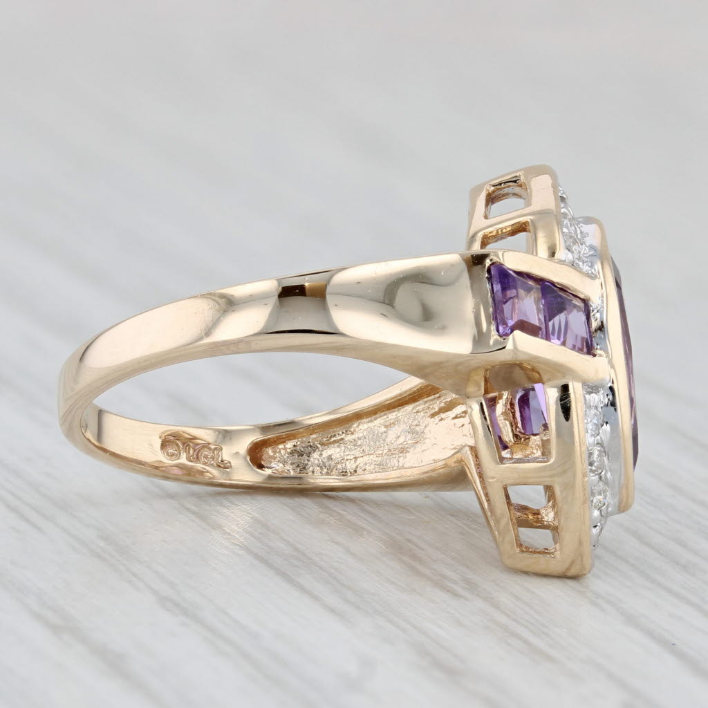 2.62ctw Marquise Amethyst Diamond Ring 10k Yellow Gold Size 6