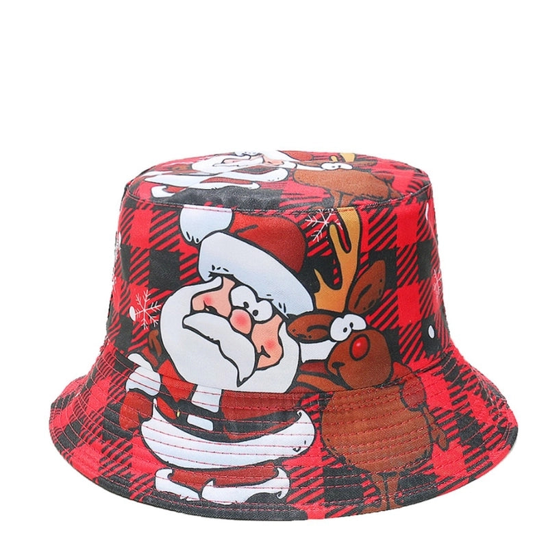 Women's Casual Santa Claus Snowman Printing Wide Eaves Bucket Hat