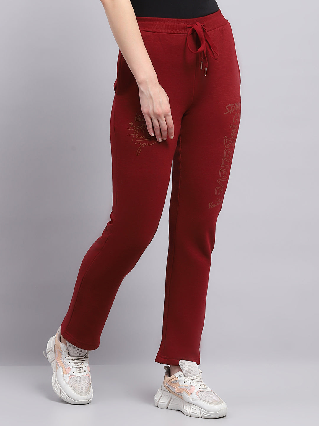 Women Maroon Printed Regular Fit Lower