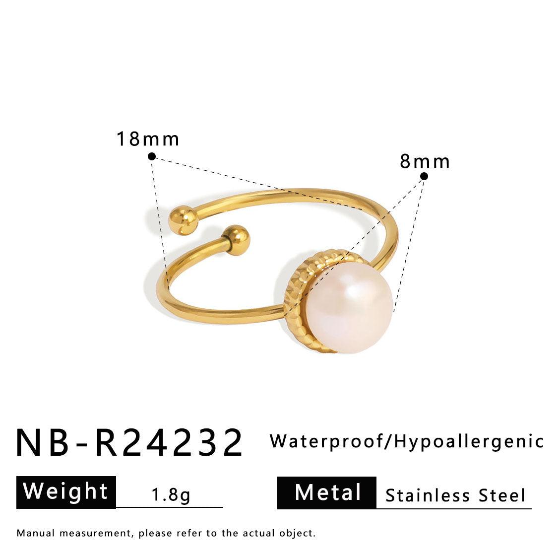 Ring Open Stainless Steel Diamond Flower Ring Epoxy Personalized Pearl Women'S Jewelry Set