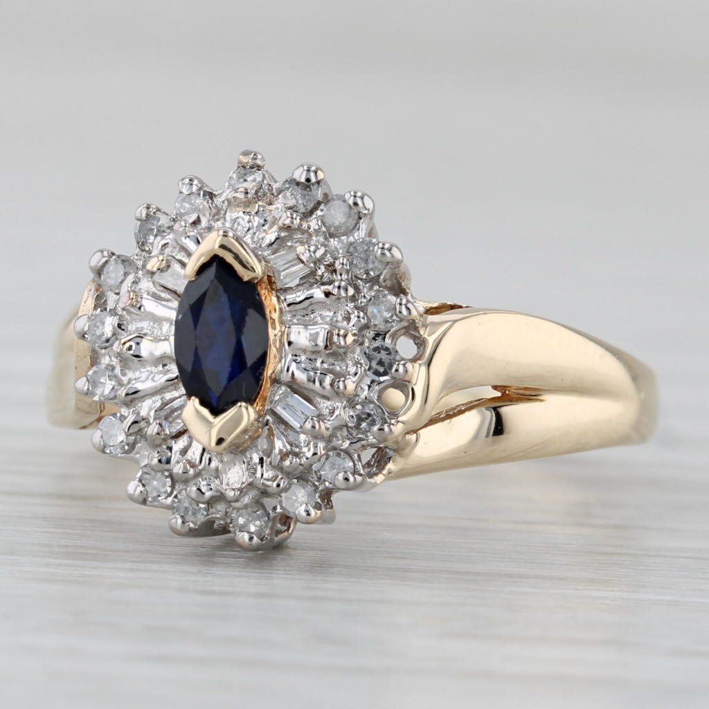 0.51ctw Lab Created Blue Sapphire Diamond Halo Ring 10k Yellow Gold Size 7.5