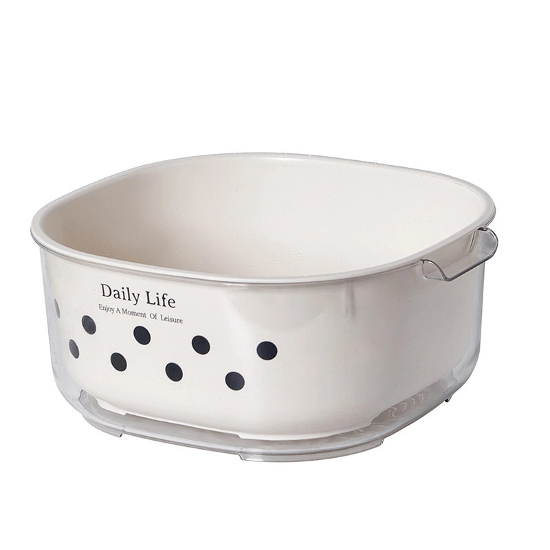 Vegetable Washing Basket Style Cream White Household Kitchen Fruit And Vegetable Basket Thickened Double-layer Fruit Storage Filter Basket Drain Basket