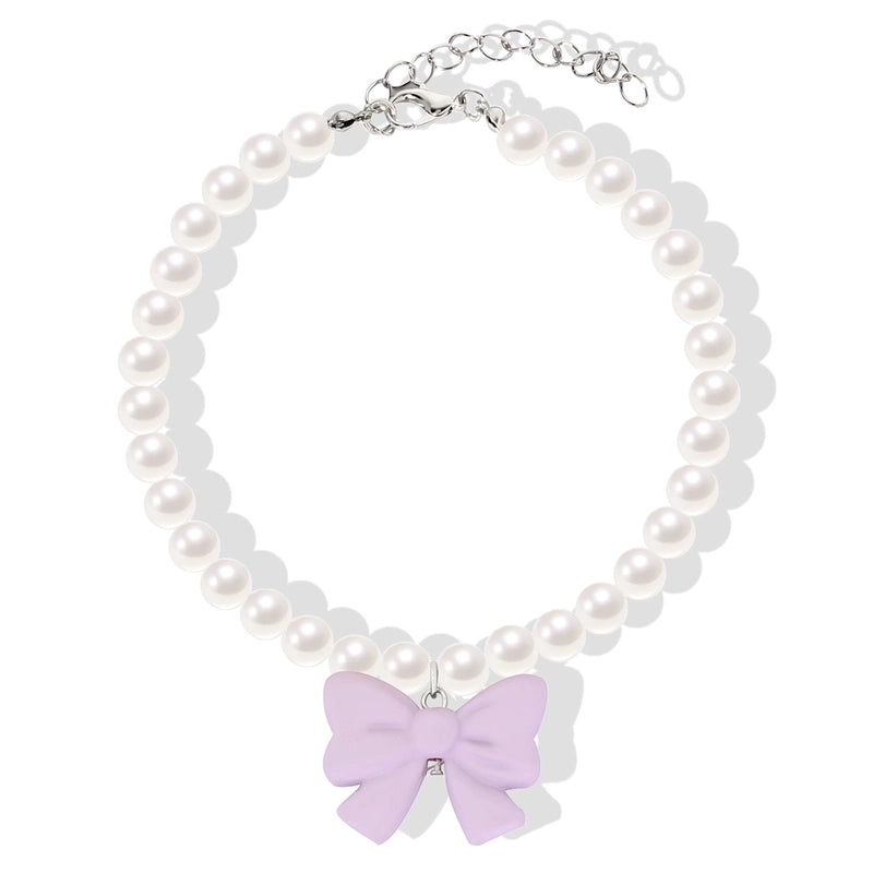 Ig Style Cute Imitation Pearl Plastic Bow Knot Beaded Pet Collar