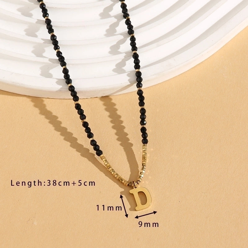 Casual Letter 304 Stainless Steel 18K Gold Plated Beaded Pendant Necklace