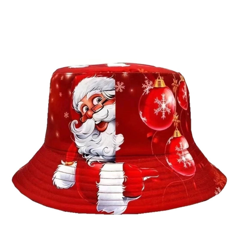 Women's Casual Santa Claus Snowman Printing Wide Eaves Bucket Hat