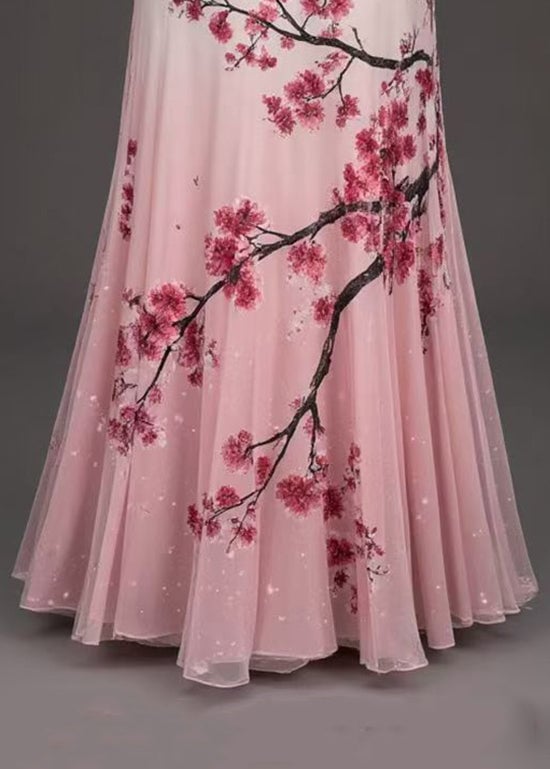 Art Pink Print High Waist Tulle Skirts Summer