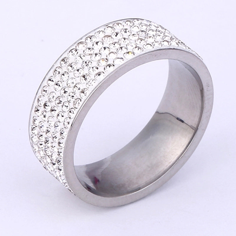 Stainless Steel Minimalist Geometric Inlay Zircon Rings