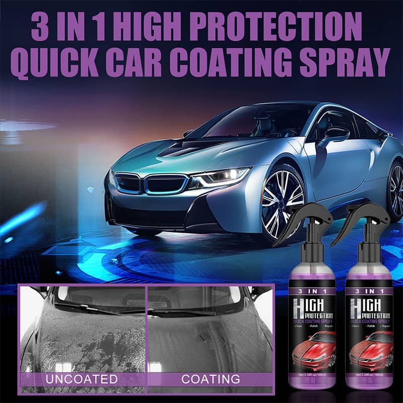 3 in 1 ceramic car coating spray. saves time and money. No more tedious car washing.