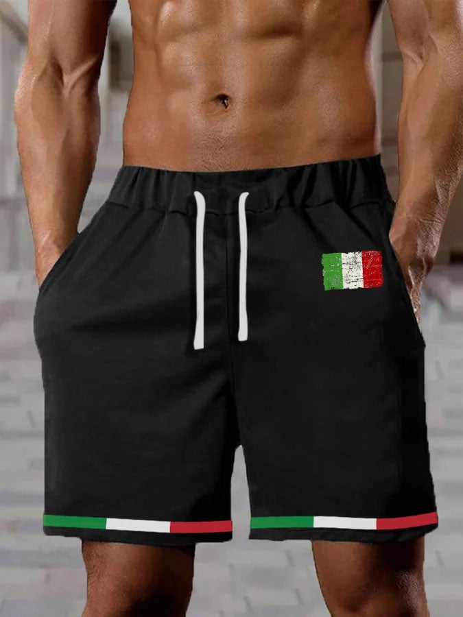 Men's Italian Flag Printed Casual Shorts