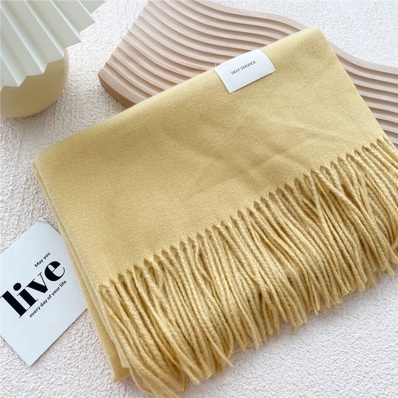 Pure Color Scarf Winter Student  Fashion Thick Warm Dual-use Shawl Cute Imitation Cashmere Scarf