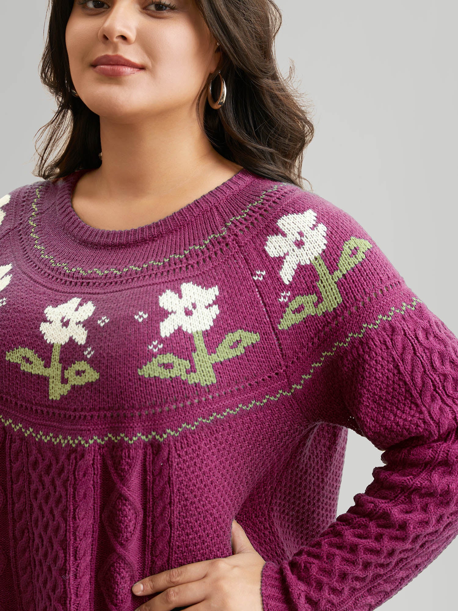 Floral Jacquard Raglan Sleeve Pullover