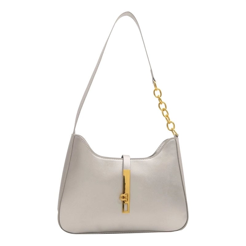 Women's Medium Pu Leather Solid Color Elegant Dumpling Shape Lock Clasp Underarm Bag