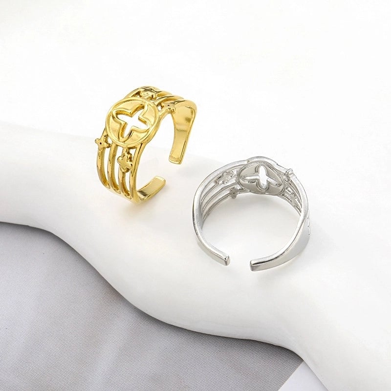Elegant Leaves Flower Titanium Steel Open Rings
