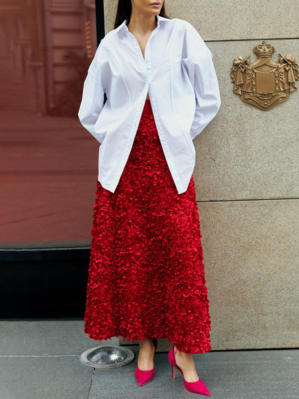 A-Line High Waisted Solid Color Three-Dimensional Flower Skirts Bottoms