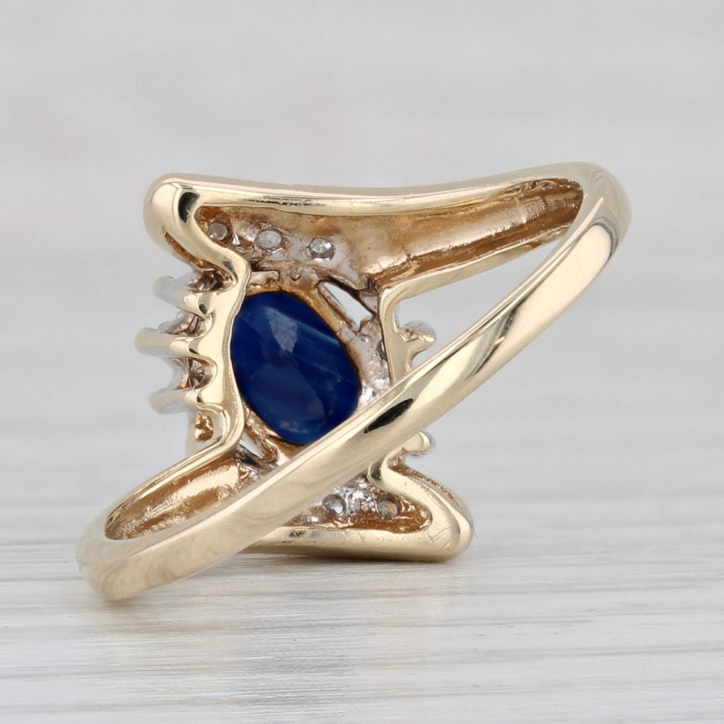 0.66ctw Blue Sapphire Diamond Bypass Ring 10k Yellow Gold Size 8