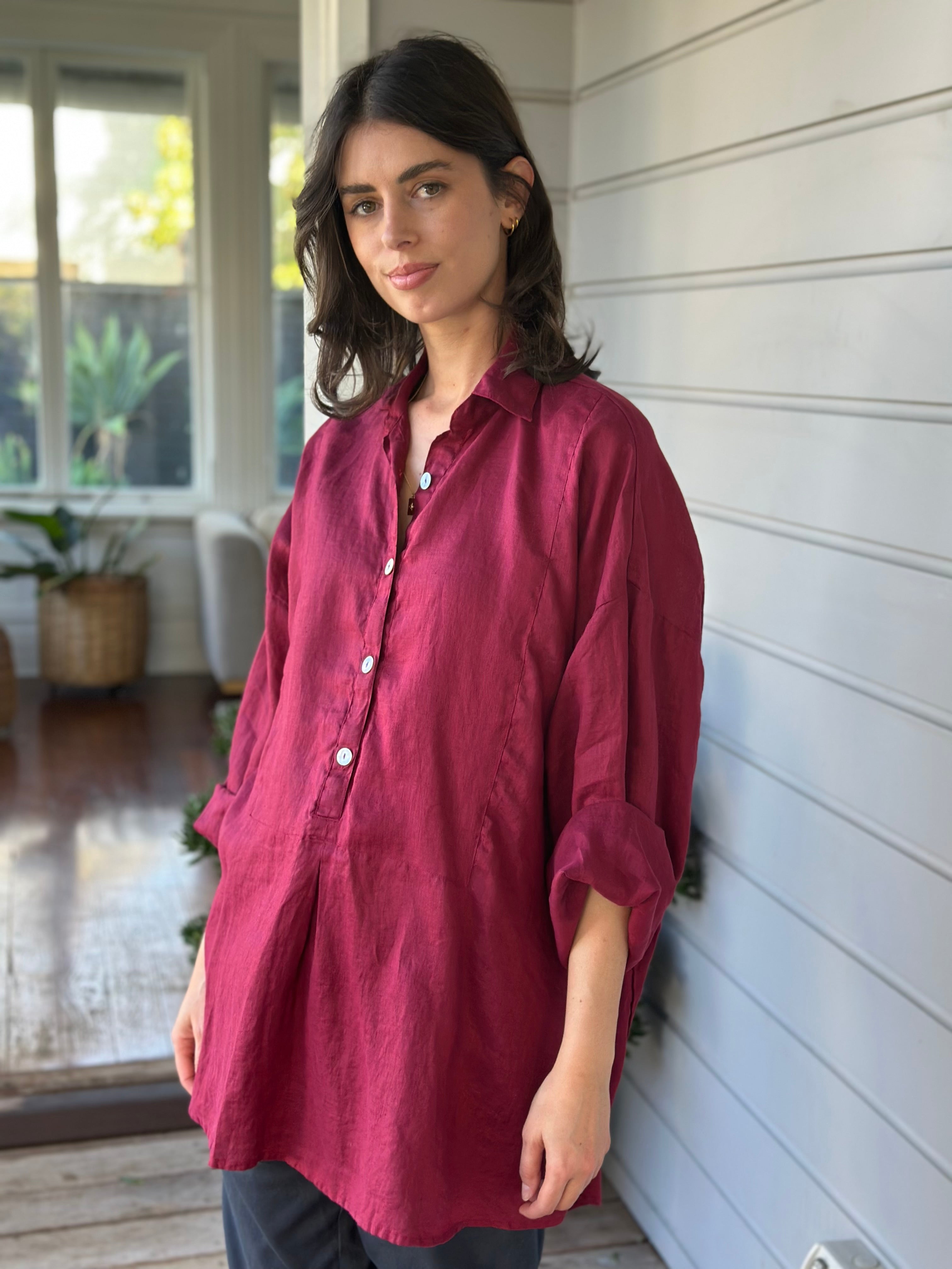 megan shirt - merlot linen