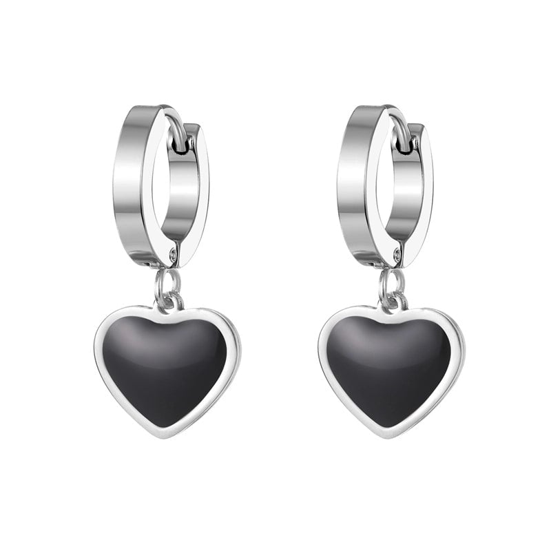 3 Pieces Minimalist Round Square Heart Shape Enamel Plating 201 Stainless Steel Alloy Dangling Earrings