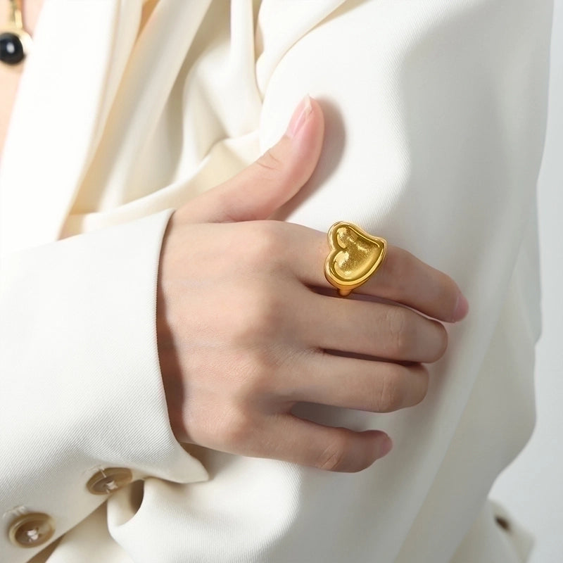 Minimalist Heart Shape Titanium Steel 18K Gold Plated Plating Rings